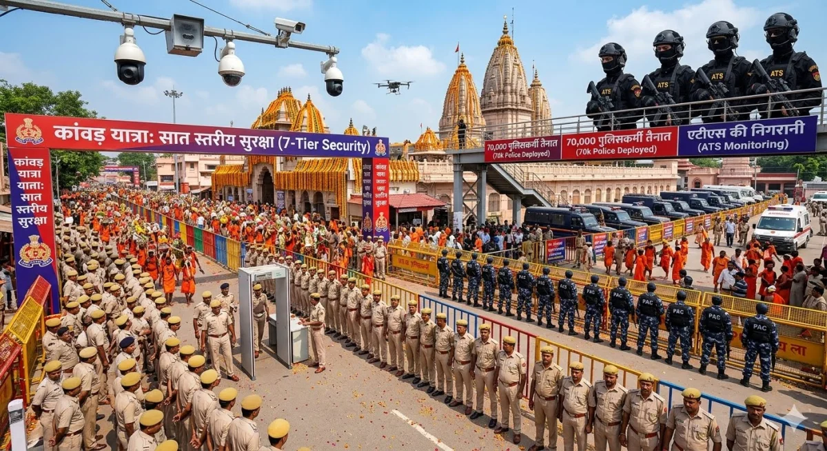 Fortified Devotion: Seven-Tiered Security Network and 70,000 Personnel Deployed for Safe Kanwar Yatra.