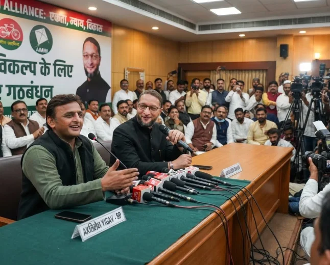 Owaisi Signals Opens to SP Tie-Up Ahead of Uttar Pradesh Assembly Elections 2027.